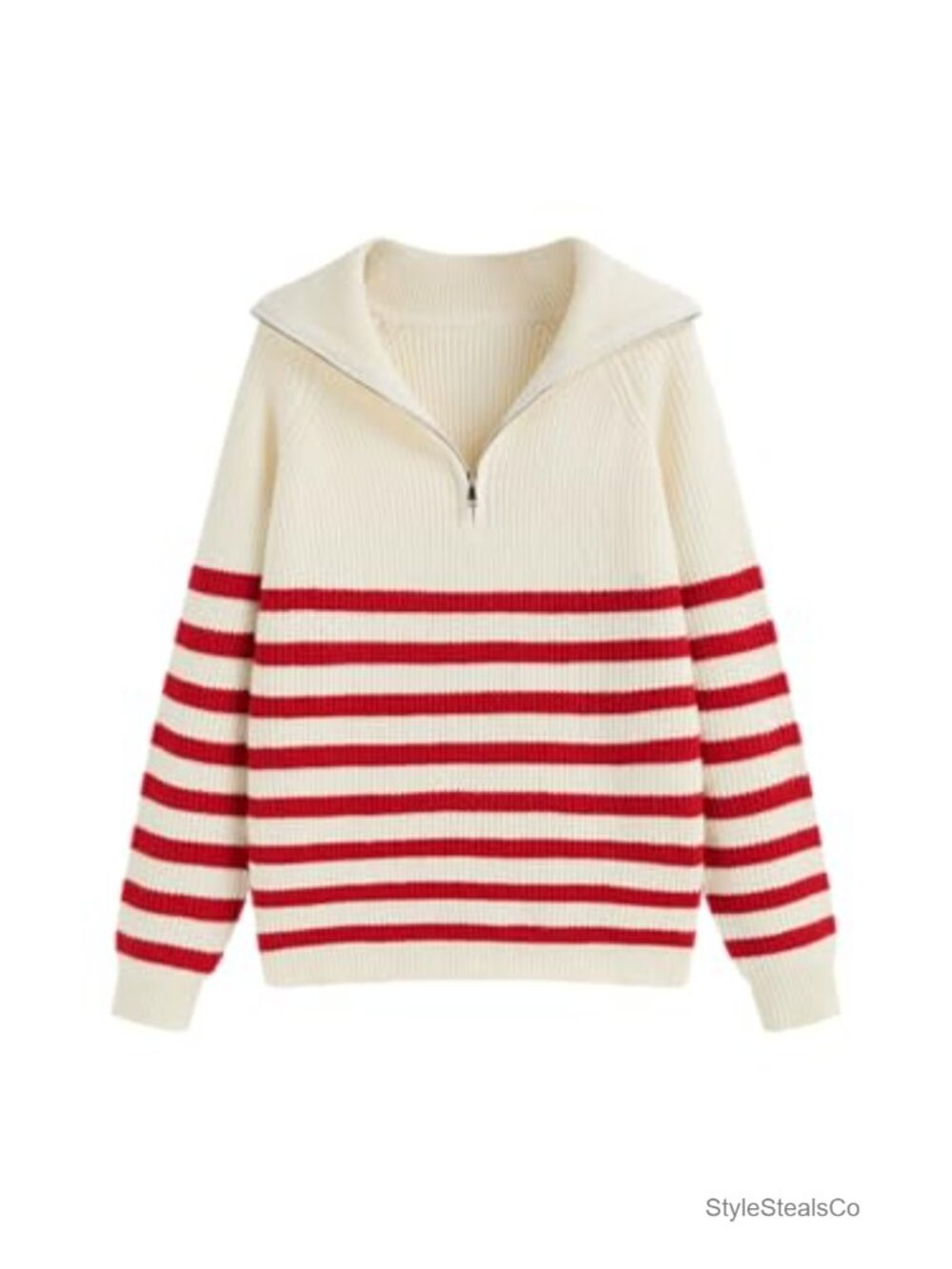 Women's Striped Quarter Zip Pullover Sweater Mock Neck Knit Casual